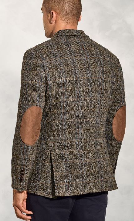Harris Tweed Sumburgh Sports Jacket - Mid Brown Herringbone with Blue & Tan Overcheck | Classic Men's Blazer for Business, Casual & Outdoor Events