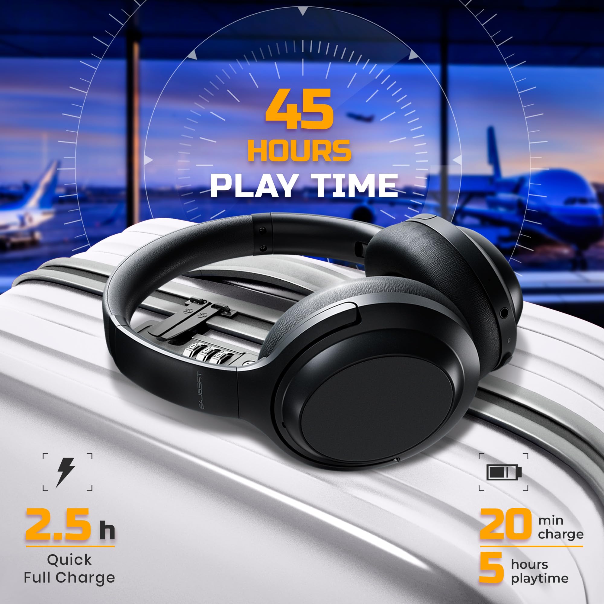 TREBLAB Z7 Pro Wireless Bluetooth Headphones with Active Noise Cancelling (ANC), aptX-HD Audio, 45H Battery, Fast Charging & Mic - Foldable Over-Ear Design with Memory Foam Ear Cups for Workouts, Travel & Office Use