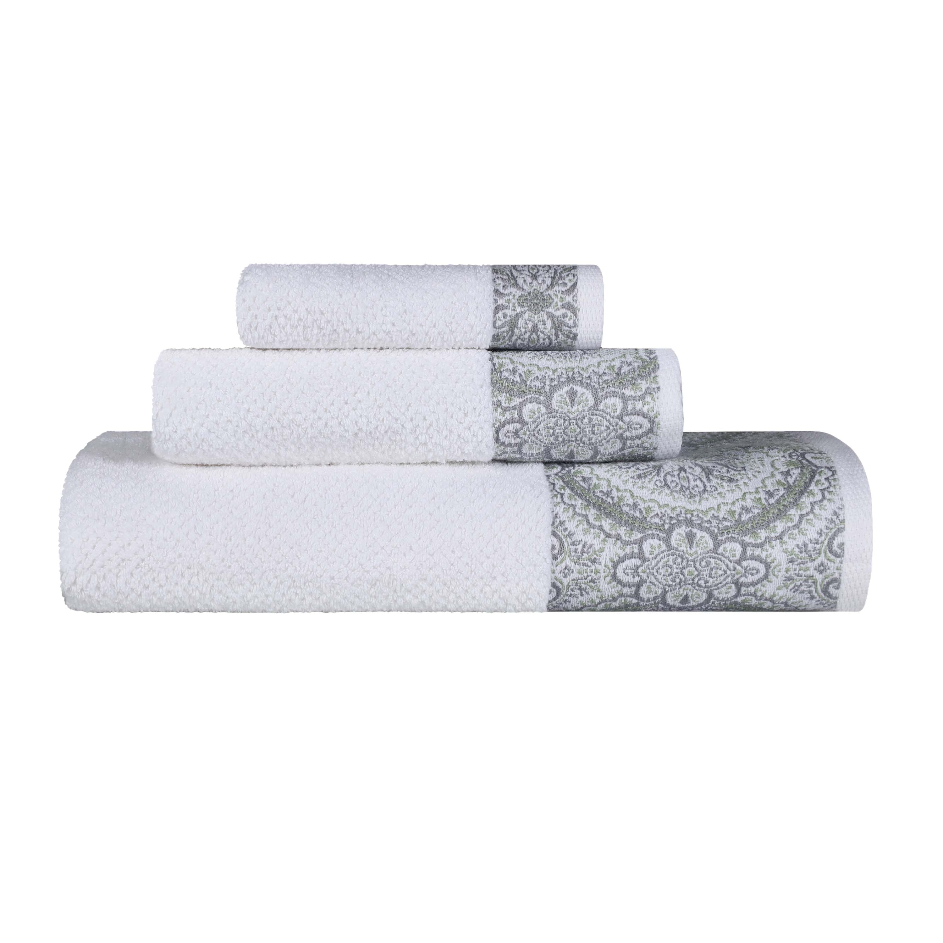 Premium Medallion Cotton Jacquard Textured 3-Piece Bath Towel Set - Soft & Absorbent Luxury Towels for Spa, Bathroom & Guest Use