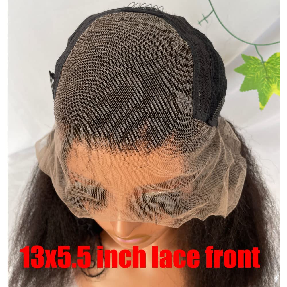 Dreambeauty 250% High Density Kinky Straight Lace Front Human Hair Wig - Brazilian Virgin Hair with Baby Hair for Women (22 Inch, Natural Black) | Perfect for Daily Wear, Cosplay & Special Occasions