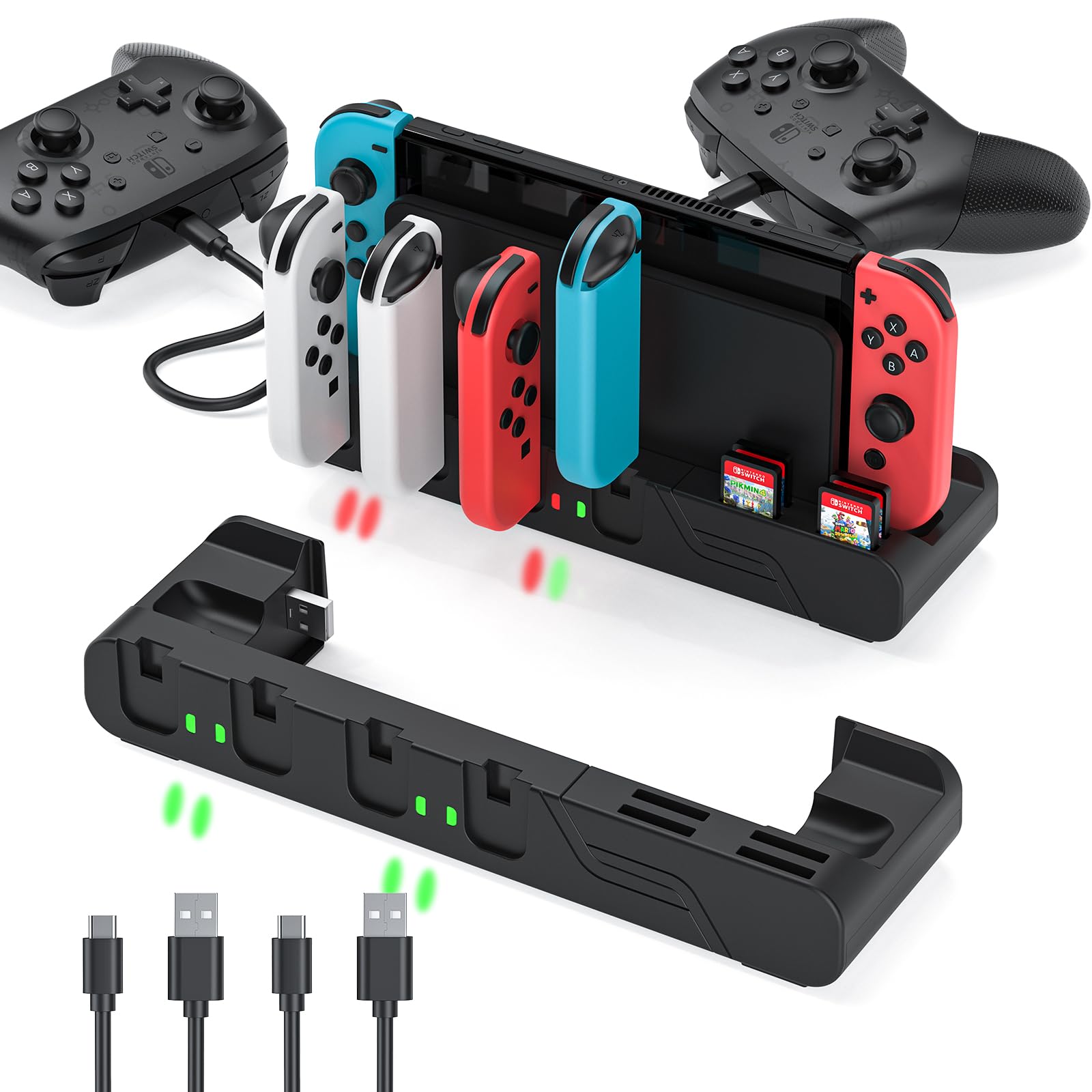 MLIFEMFUL Switch Joycon Charging Dock - 6-Port Fast Charger for Nintendo Switch & OLED Model Joycons with Game Card Storage | Perfect for Gaming Parties, Travel & Multiplayer Sessions