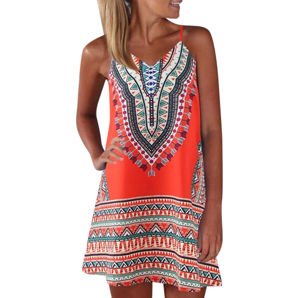 Vintage Boho Summer Sleeveless Beach Printed Short Mini Dress for Women - Floral Sundress for Beach Vacation, Music Festival & Casual Outings