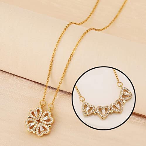 MEENAZ Heart Pendant Necklace for Women - Rose Gold Magnetic Locket with Diamond, Valentine's Day Birthday Proposal Gift for Girlfriend Wife (Perfect for Anniversaries, Romantic Dates & Special Occasions)