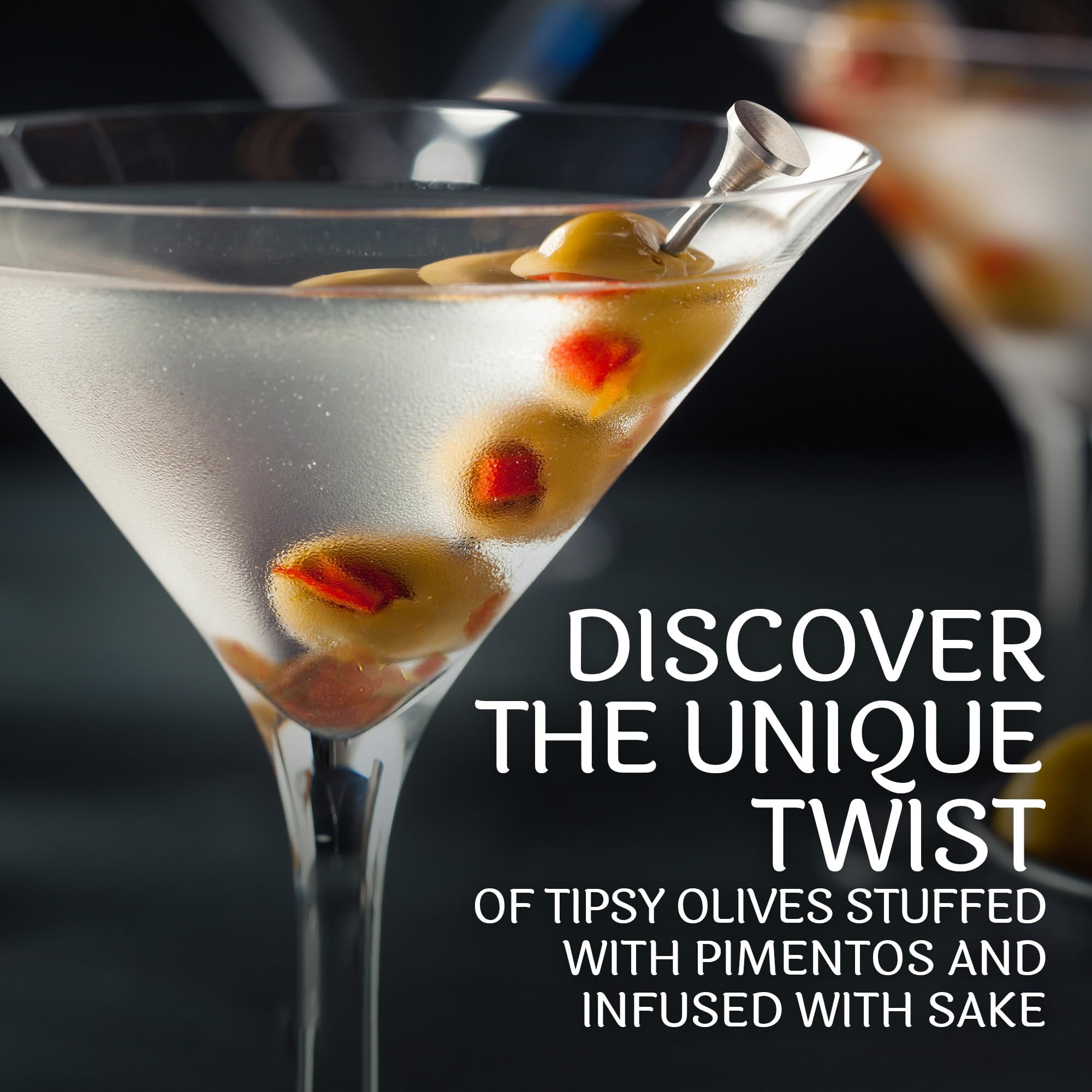 Spicy Green Olives Stuffed with Pimento in Sake - Premium Cocktail Garnish for Martinis, Bloody Marys & Charcuterie Boards - Sable & Rosenfeld Tipsy Olives - 5 Oz (Pack of 3) - Perfect for Home Bars, Parties & Gourmet Gifts