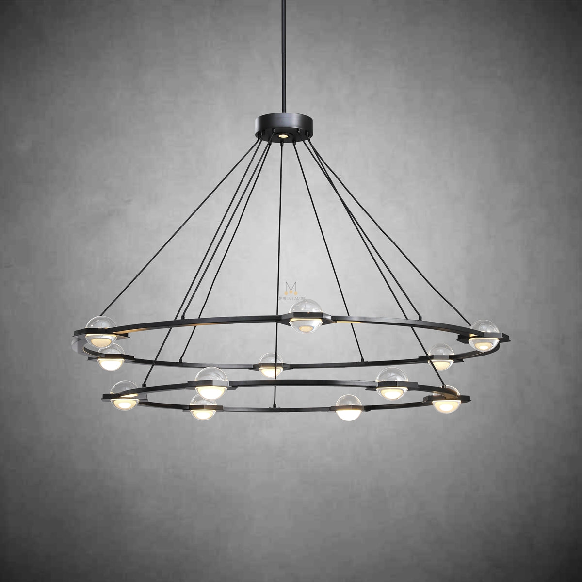 2-Tier Round Crystal Chandelier with Planets Design - 48 Inch Modern Ceiling Light Fixture for Dining Room, Bedroom, or Living Room Decor