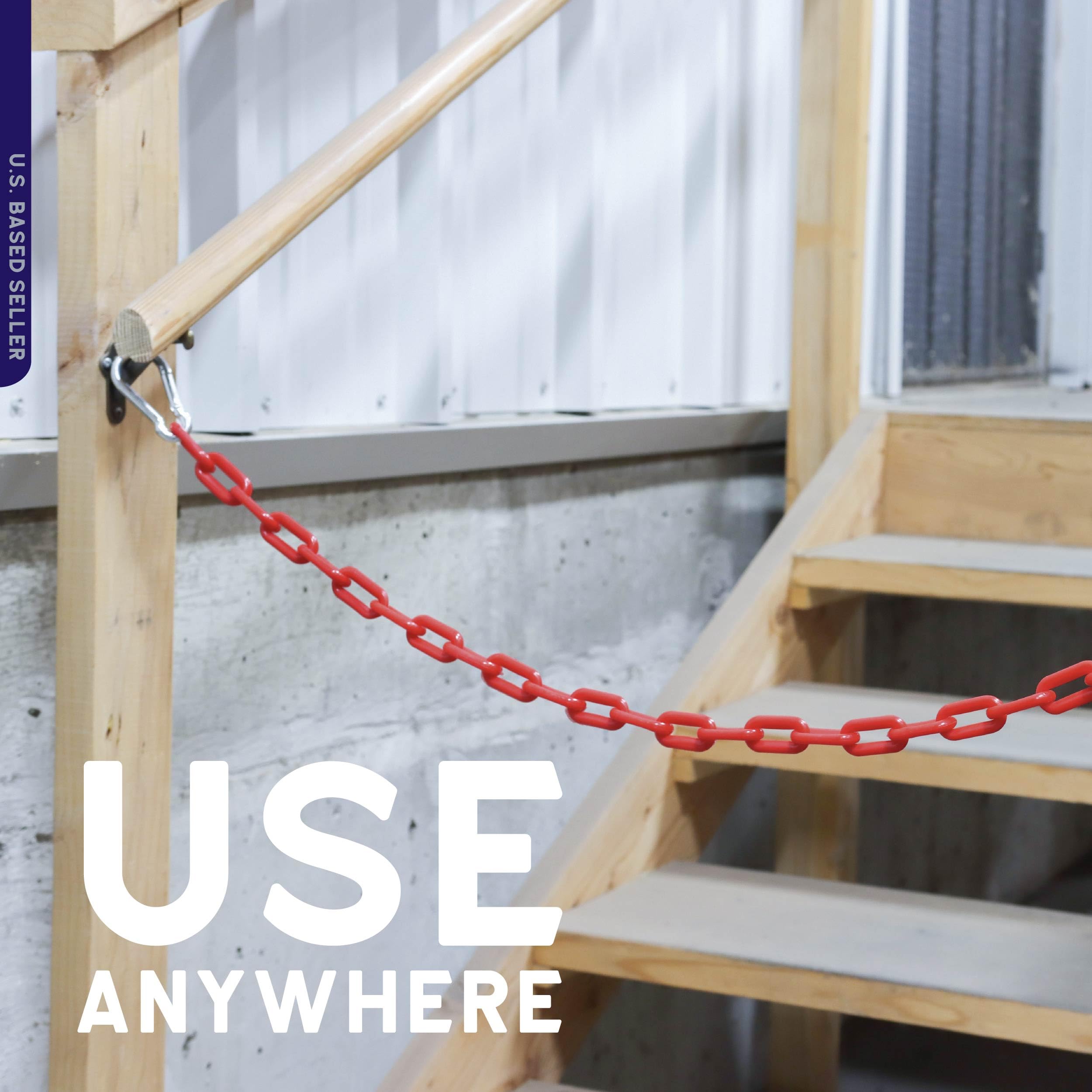 BISupply Red Plastic Chain Links - 125ft x 2in Safety Barrier Chain for Crowd Control, Halloween Decorations & Costume Accessories | Perfect for Events, Parties & Construction Sites