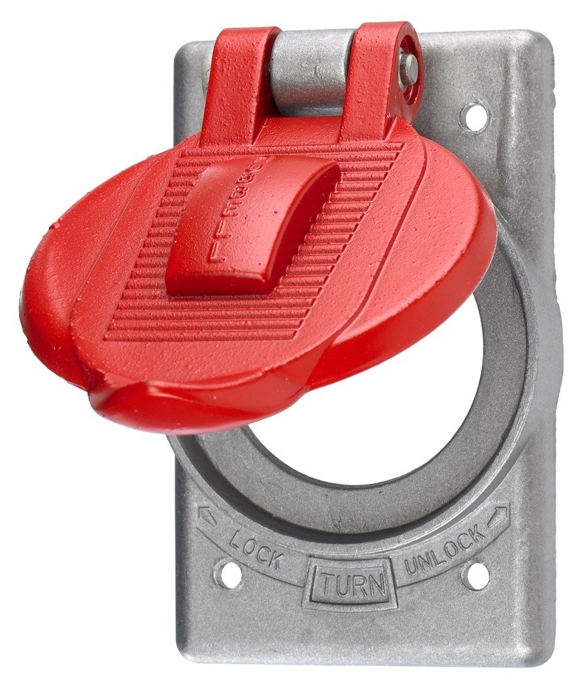 Hubbell HBL20446 Hubbellock Cast Aluminum FS/FD Wall Plate with WDL Closed Receptacle, 1 Gang, 30 Amp, 4 Watt, Red, Weatherproof Lift Cover, Ideal for Outdoor and Industrial Use