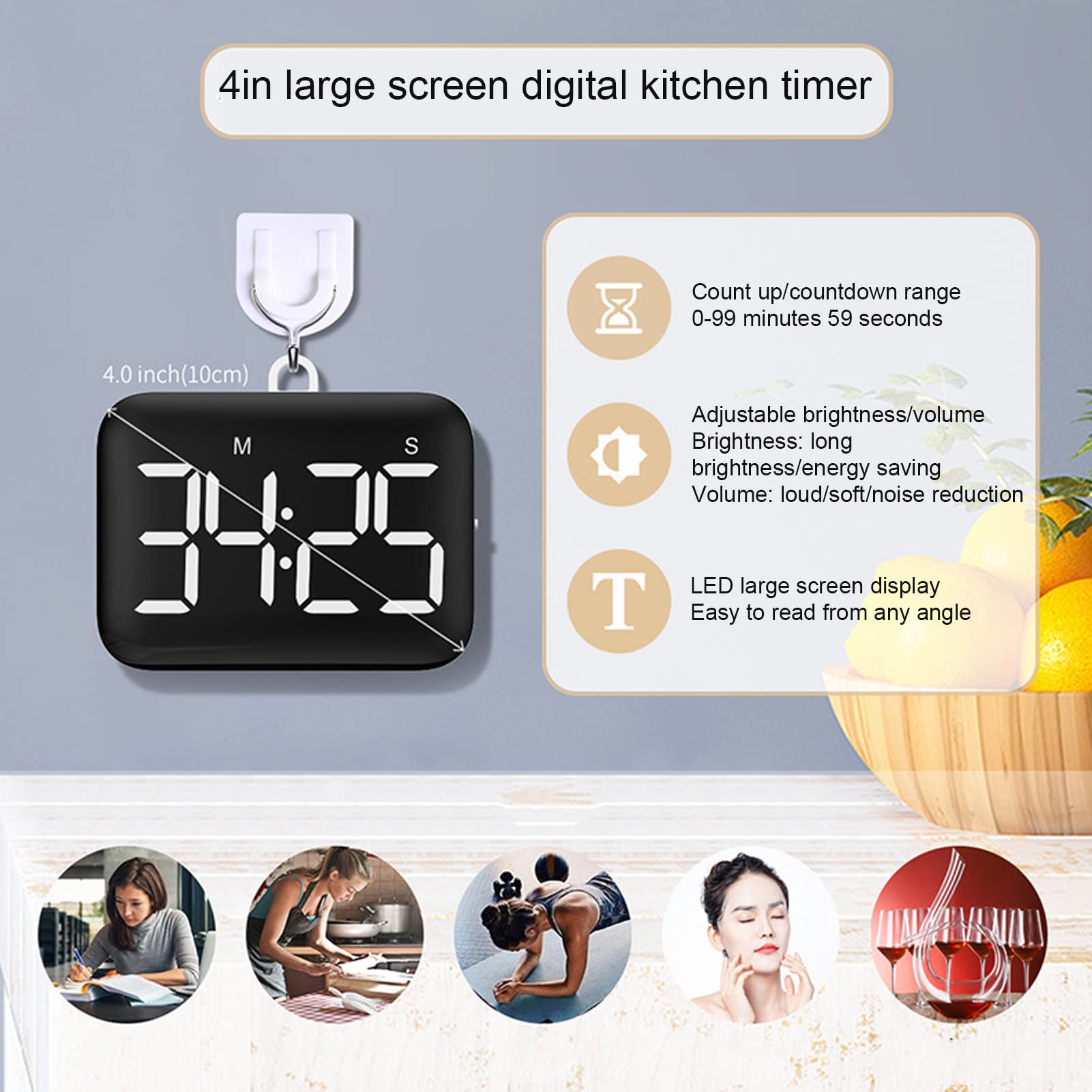 Digital Kitchen Timer with LCD Display - Magnetic Countdown Timer for Cooking, Baking, and Classroom Use | Perfect for Kitchen, Office, and Study Sessions