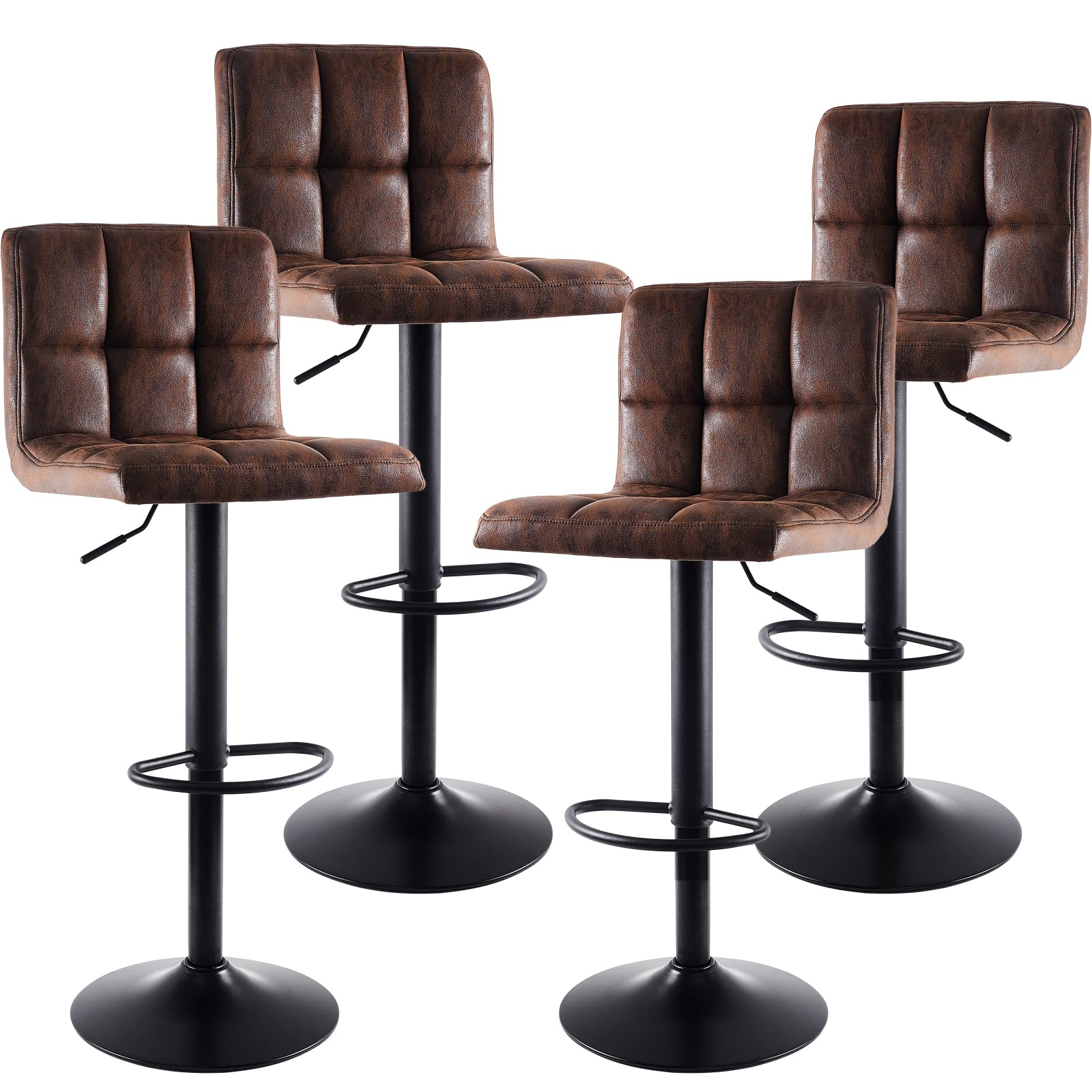 SUPERJARE Bar Stools Set of 4 - Adjustable Height Barstools with Back Support & Footrest, Retro Brown Counter Stools for Kitchen Island, Home Bar, Pub & Restaurant Dining - Perfect for Entertaining & Casual Meals