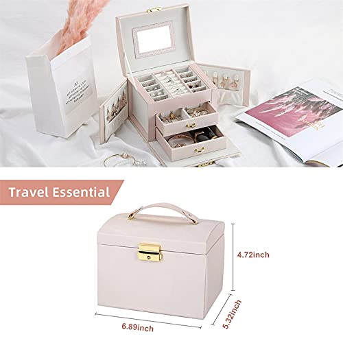 Large PU Leather Jewelry Box Organizer for Women - Multi-Drawer Storage Case for Earrings, Rings, Necklaces & Accessories (Purple) | Perfect for Bedroom Vanity, Travel & Gift Giving