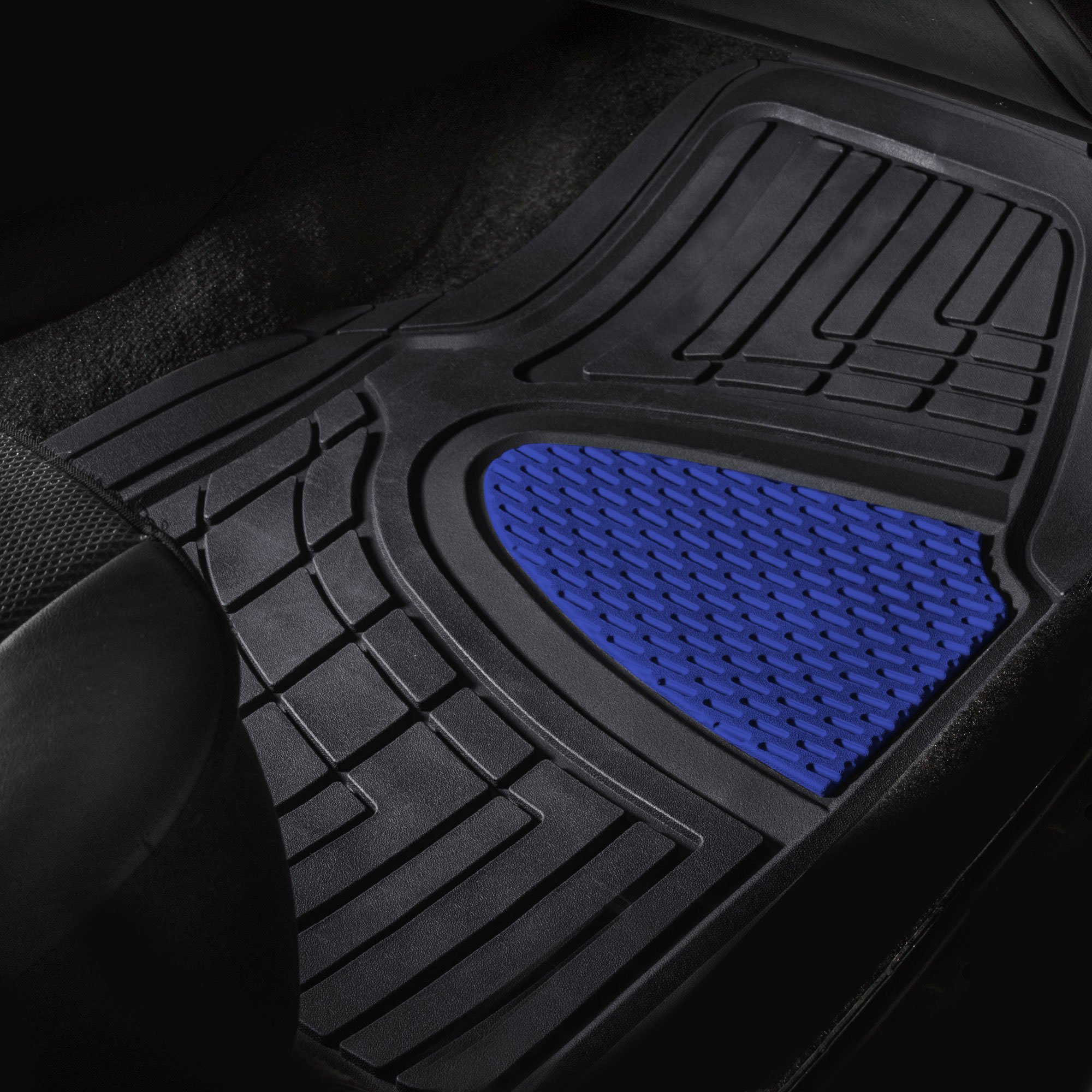 Premium FH GROUP Car Seat Covers & Tall Channel Rubber Floor Mats Set with Snake Pattern Silicone Steering Wheel Cover - Universal Fit for Trucks, SUVs, Vans (Blue/Black) F11311 - Perfect for Off-Road Adventures, Daily Commutes & Vehicle Protection