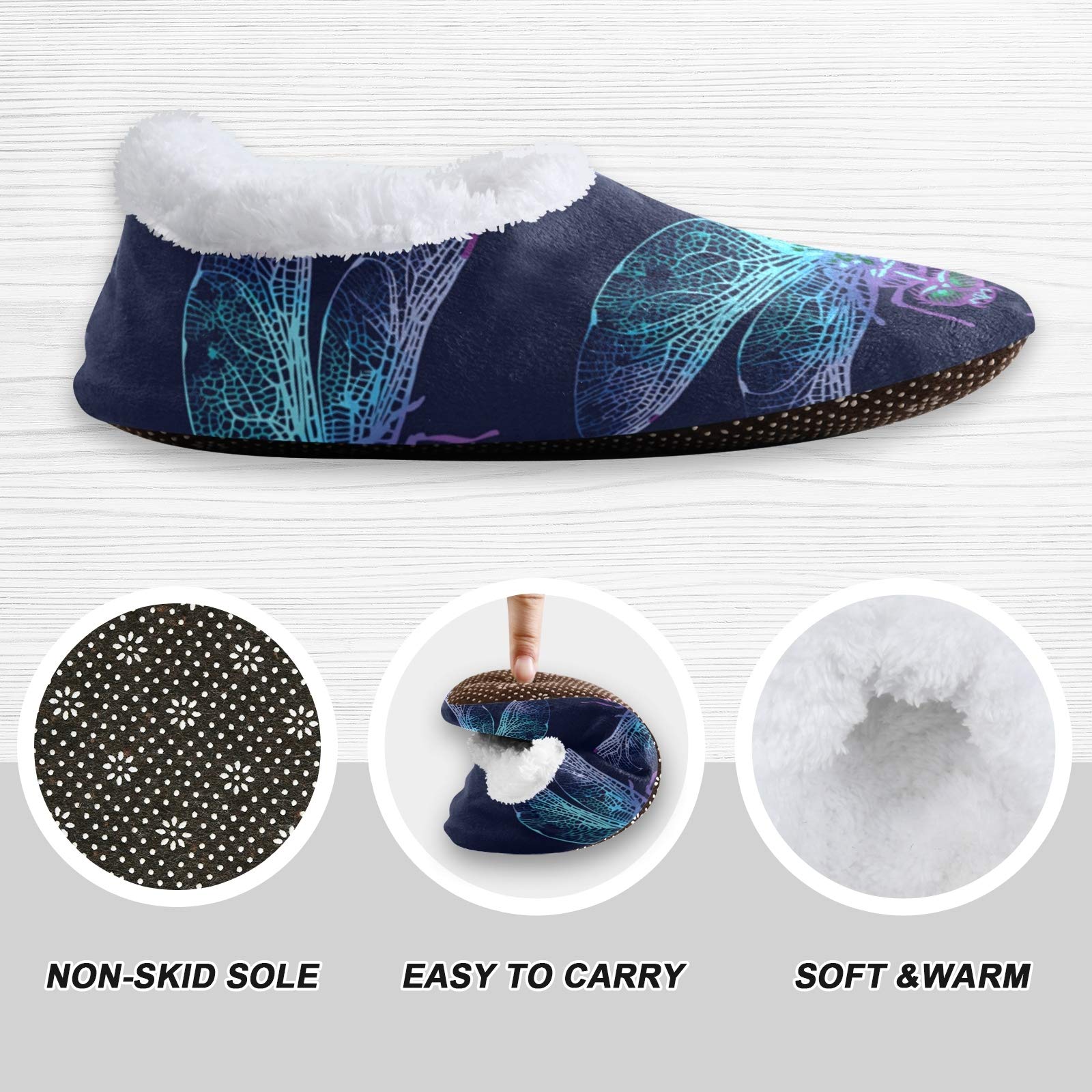 Dark Blue Dragonfly House Slippers for Women & Men - Ultra Soft Warm Indoor Bedroom Shoes for Home Comfort | Cozy Winter Lounging & Relaxation