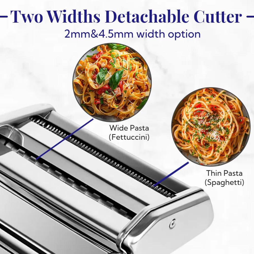 **7-in-1 Pasta Maker Machine with 150mm Roller & Hand Crank – Adjustable Thickness for Spaghetti, Fettuccine, Lasagna, Dumpling Skin – Perfect for Homemade Italian Pasta & Asian Noodles**    *(Ideal for Home Chefs, Italian Cuisine Lovers & DIY Pasta Enthusiasts – Great Gift for Cooking Beginners & Foodies!)*