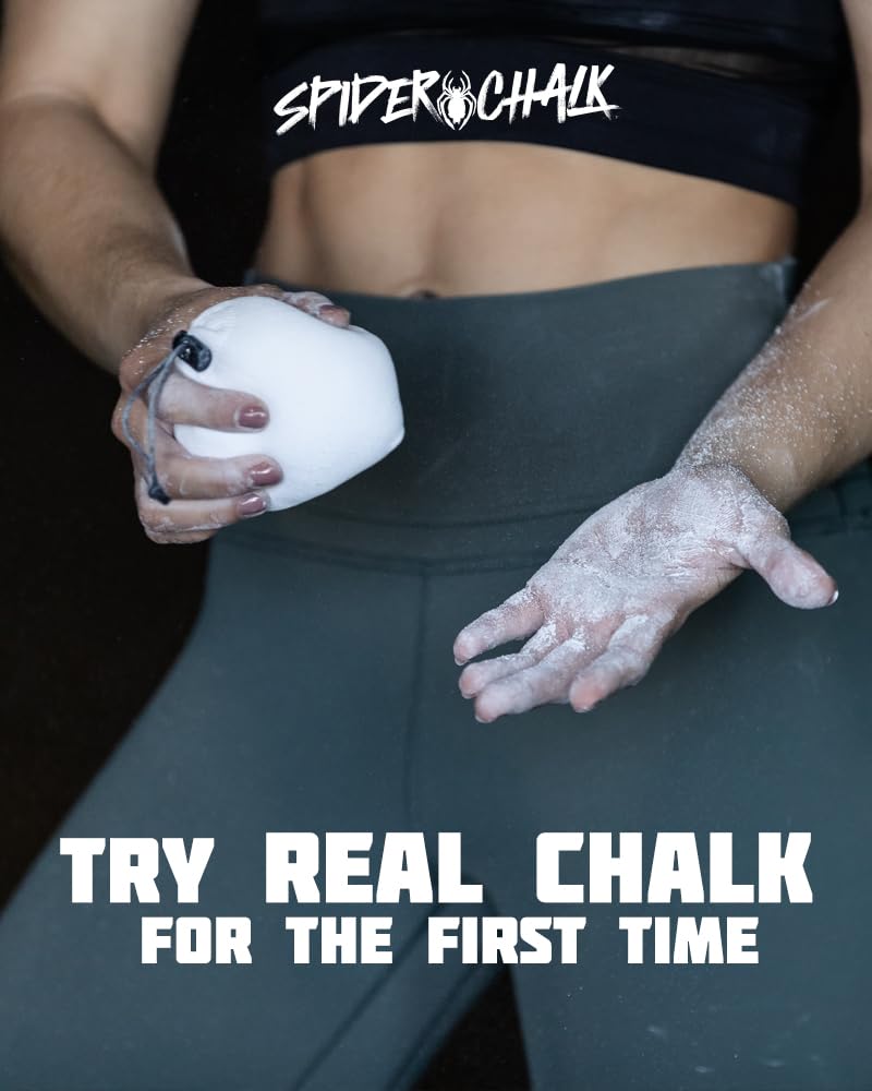 SPIDER CHALK Refillable Climbing Chalk Ball 2-Pack (3oz Each) - Premium Lab-Grade Chalk for Powerlifting, Weightlifting & Rock Climbing | Extra Large Gym Chalk Sock for Enhanced Grip | Ideal for CrossFit, Gymnastics & Bouldering