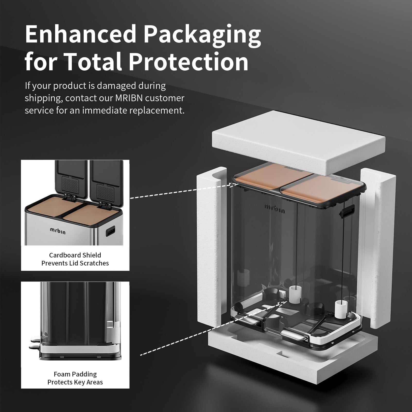 Stainless Steel Dual Compartment Trash Can & Recycling Bin Combo - 60L/16gal Large Kitchen Garbage Pail with Lid, 2 x 8 Gallon (30 Liter) Step Rectangular Waste Baskets - Perfect for Kitchen, Office, or Garage Organization