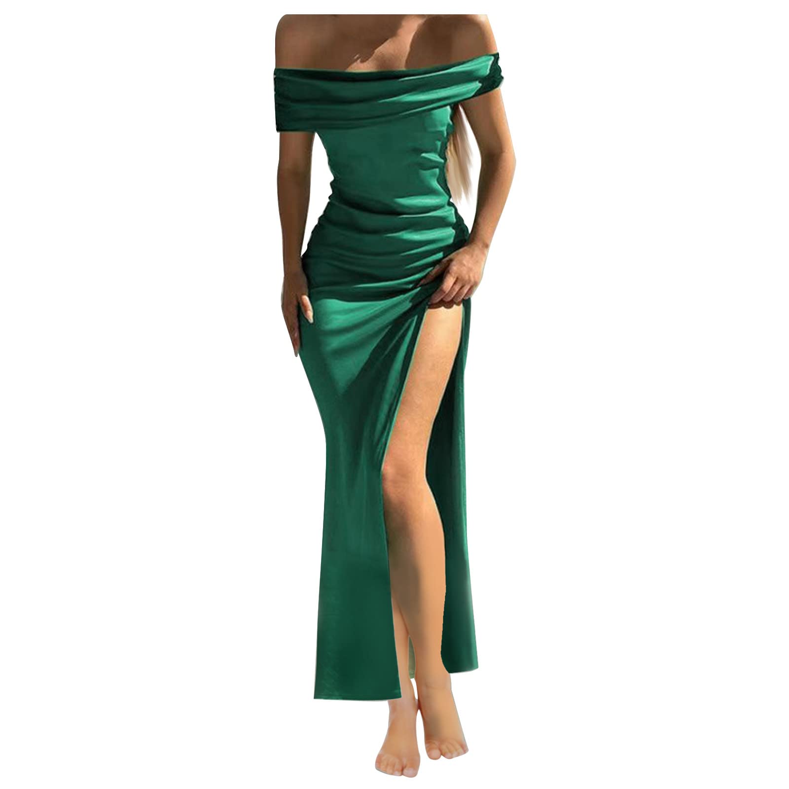 Elegant One Shoulder Long Formal Dress for Wedding Guest, Graduation, Prom - Sexy Solid Gown with High Slit & Ankle Length - Perfect for Evening Parties, Cocktail Events & Special Occasions