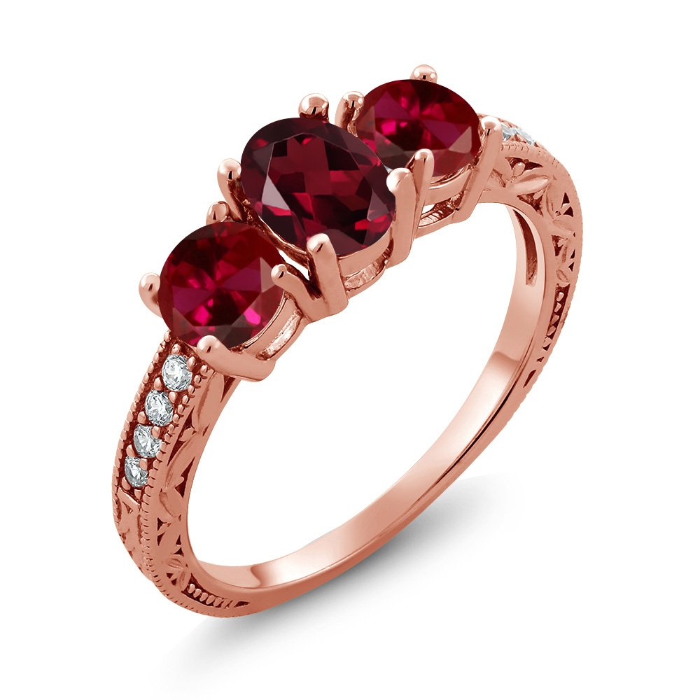 2.22 Ct Red Rhodolite Garnet & Created Ruby 18K Rose Gold Plated Silver Ring for Women | Elegant Gemstone Jewelry Gift for Anniversary, Valentine's Day & Special Occasions
