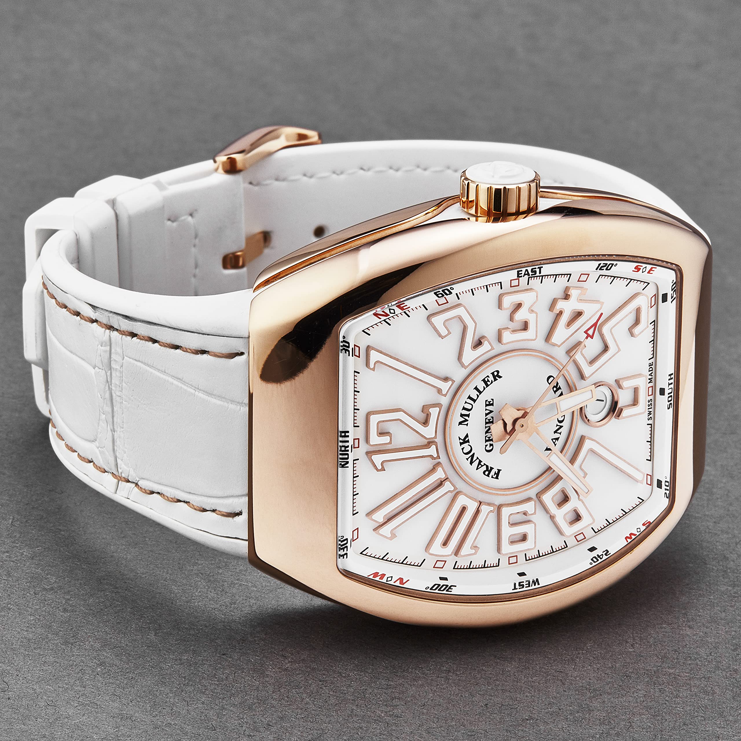 Vanguard Rose Gold White Dial Men's Automatic Watch - White Rubber/Leather Strap 45SCWHTWHTGLDSN | Luxury Dress & Casual Timepiece for Business, Date Night & Everyday Wear