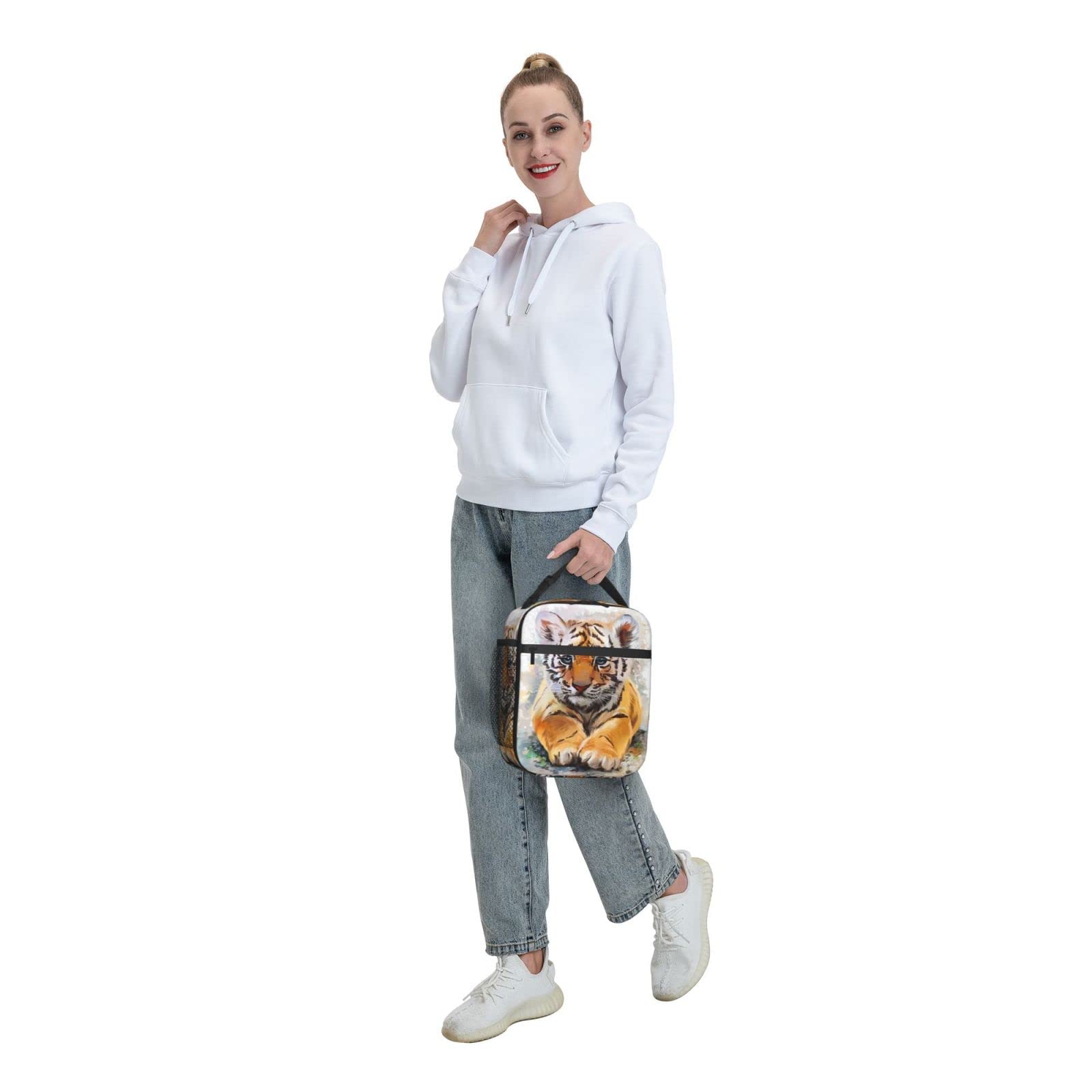 KiuLoam Insulated Lunch Box - Reusable Thermal Meal Bag with Adjustable Shoulder Strap for Women, Men, Kids | Cute Oil Painting Baby Tiger Design | Perfect for School, Office, Picnics & Outdoor Activities