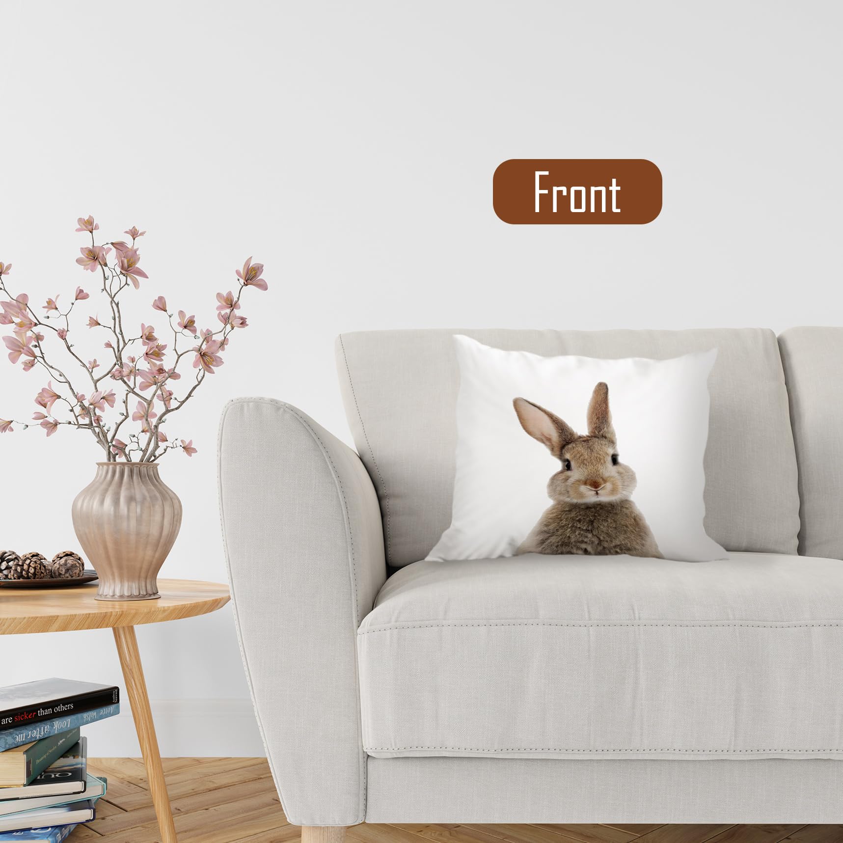 Huester 18x18 Inch Bunny Pillow Covers - Reversible Easter Throw Pillow Cases for Sofa, Bed, Farmhouse Decor - Cute Rabbit Themed Cushion Covers for Kids Room, Nursery & Rabbit Lovers Gift (Perfect for Easter Decorations, Spring Home Accents & Cozy Living Room Styling)