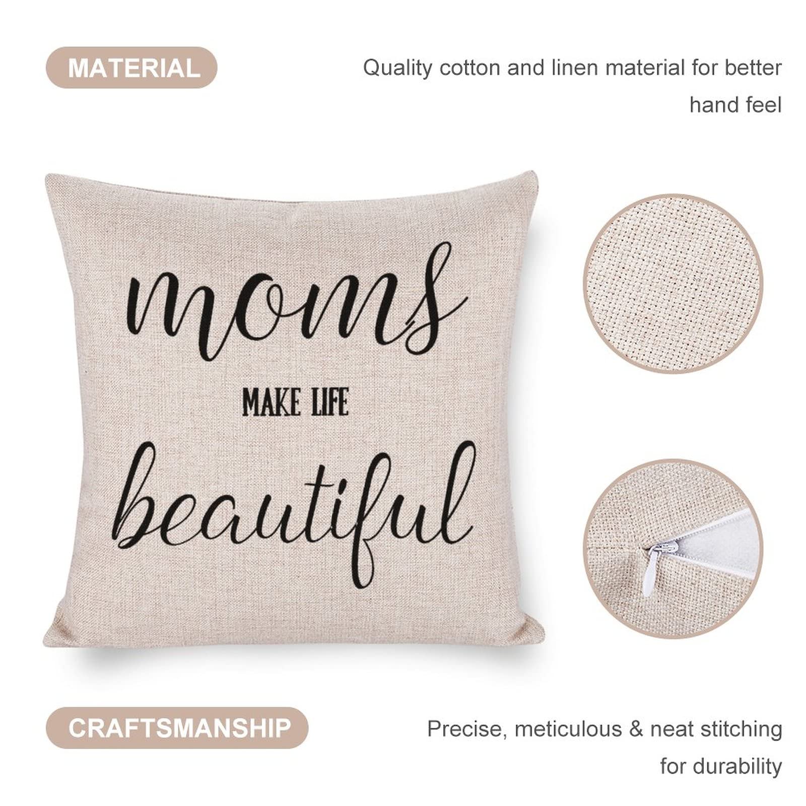Farmhouse Decorative Throw Pillow Covers - Cozy Square Pillow Shams with Zipper Closure for Sofa, Bedroom, Bench & Chair - Perfect Gift for Mom to Make Life Beautiful | Home Decor Accent for Living Room & Nursery