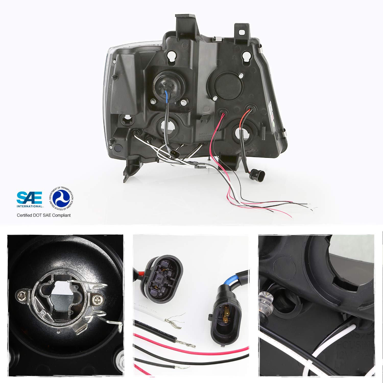 AKKON LED Projector Headlights for 2007-2014 Chevy Tahoe Suburban 1500/2500 & 2007-2013 Avalanche - Black Halo Light Bar Pair (Left+Right) - Upgrade Your Night Driving Safety & Style