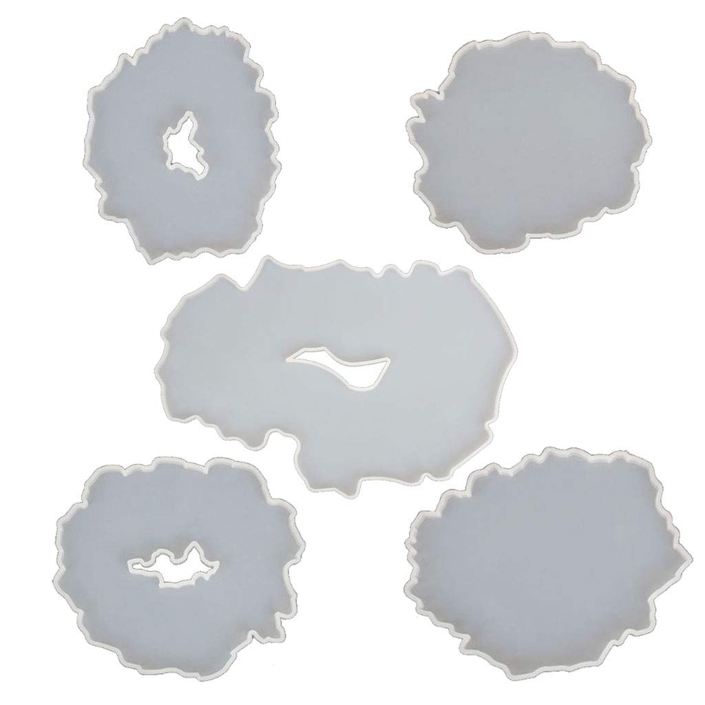 5-Piece Large Irregular Resin Coaster Mold Set - DIY Silicone Tray for Epoxy Resin, Geode & Agate Platter Making - Perfect for Crafting Unique Coasters, Tea Cup Mats, and Decorative Home Accessories