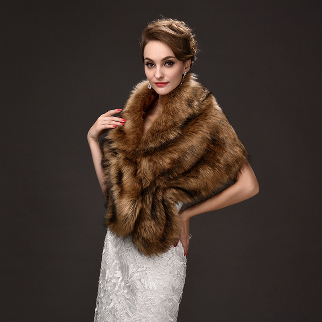 Elegant Brown Faux Fur Wedding Jacket Wrap Shawl - Bridal Party Evening Gown Cover for Winter Weddings, Formal Events & Special Occasions