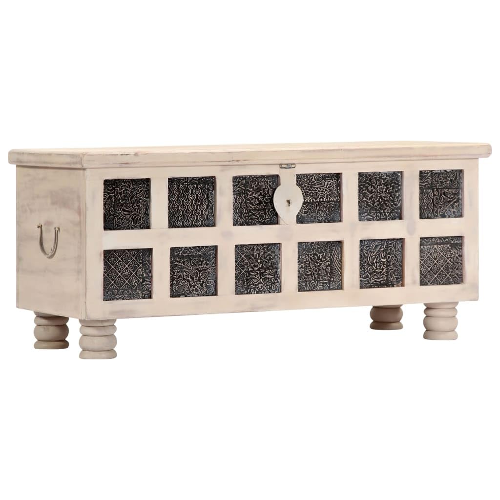 Distressed White Acacia Wood Storage Chest - 43.3