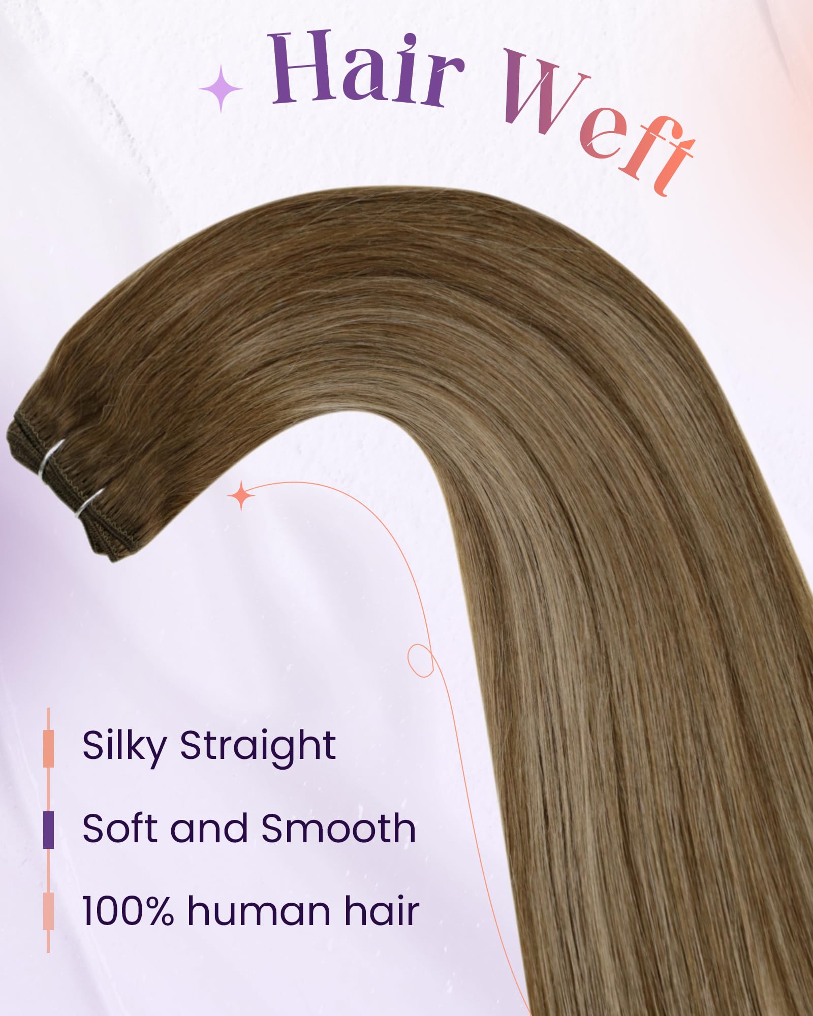 LaaVoo 22 Inch Sew in Hair Extensions - 100g Real Human Hair, Brown Balayage to Light Brown Ombre Golden Blonde - Long Weft Hair for Styling & Volume | Perfect for Weddings, Parties & Daily Wear