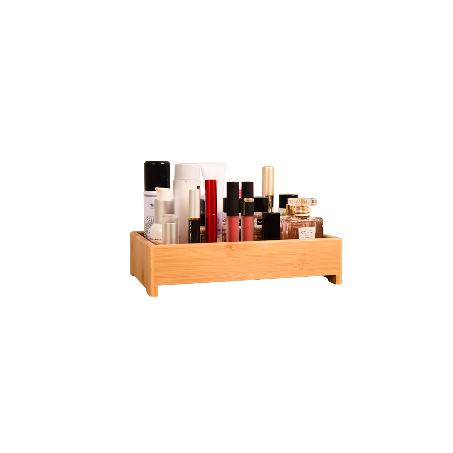 Bamboo Cosmetic Storage Organizer - Bathroom Countertop Makeup Organizer for Lipsticks, Perfumes & Lotions - Perfect for Vanity, Dresser & Travel Beauty Organization
