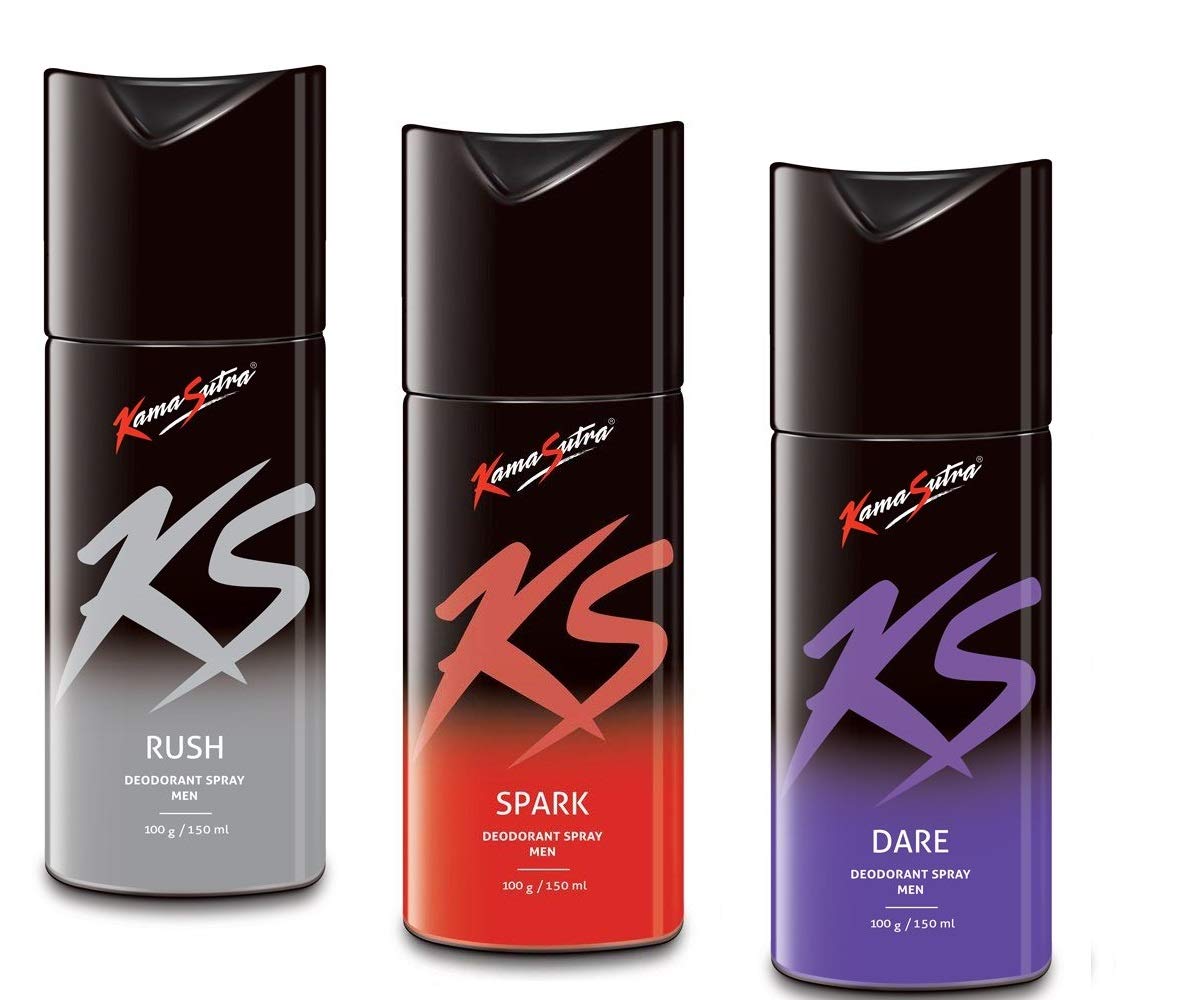 KamaSutra Men's Deodorant Body Spray Set - 3 Pack (150ml Each) | Rush, Spark & Dare Fragrances | Long-Lasting Freshness for Gym, Work & Daily Use