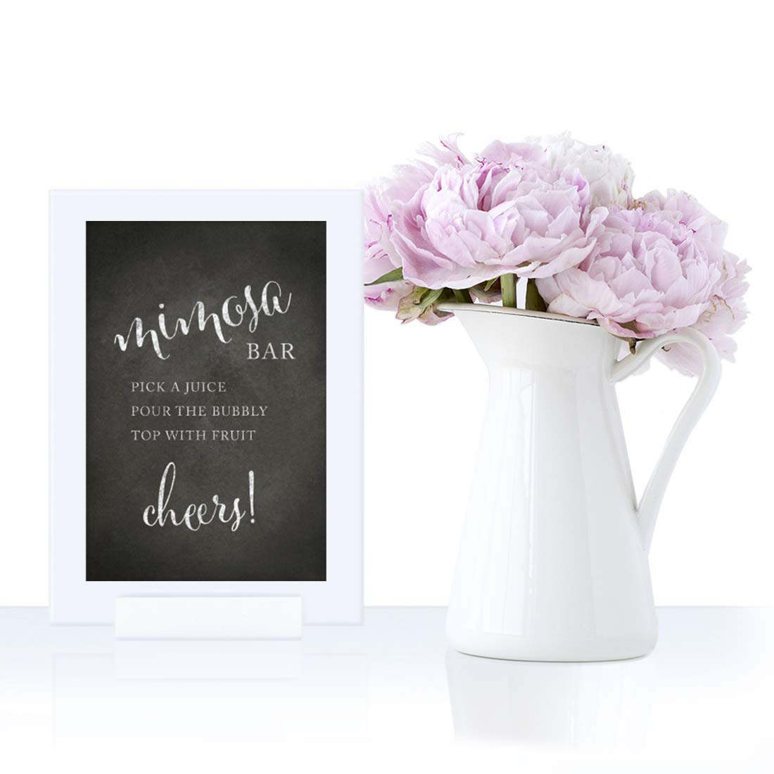 Vintage Chalkboard Wedding Party Signs - 4x6 Inch Framed Mimosa Bar Sign with 'Pick a Juice, Pour Bubbly, Top with Fruit' Design - Perfect for Bridal Showers, Receptions & Dessert Tables - 1-Pack