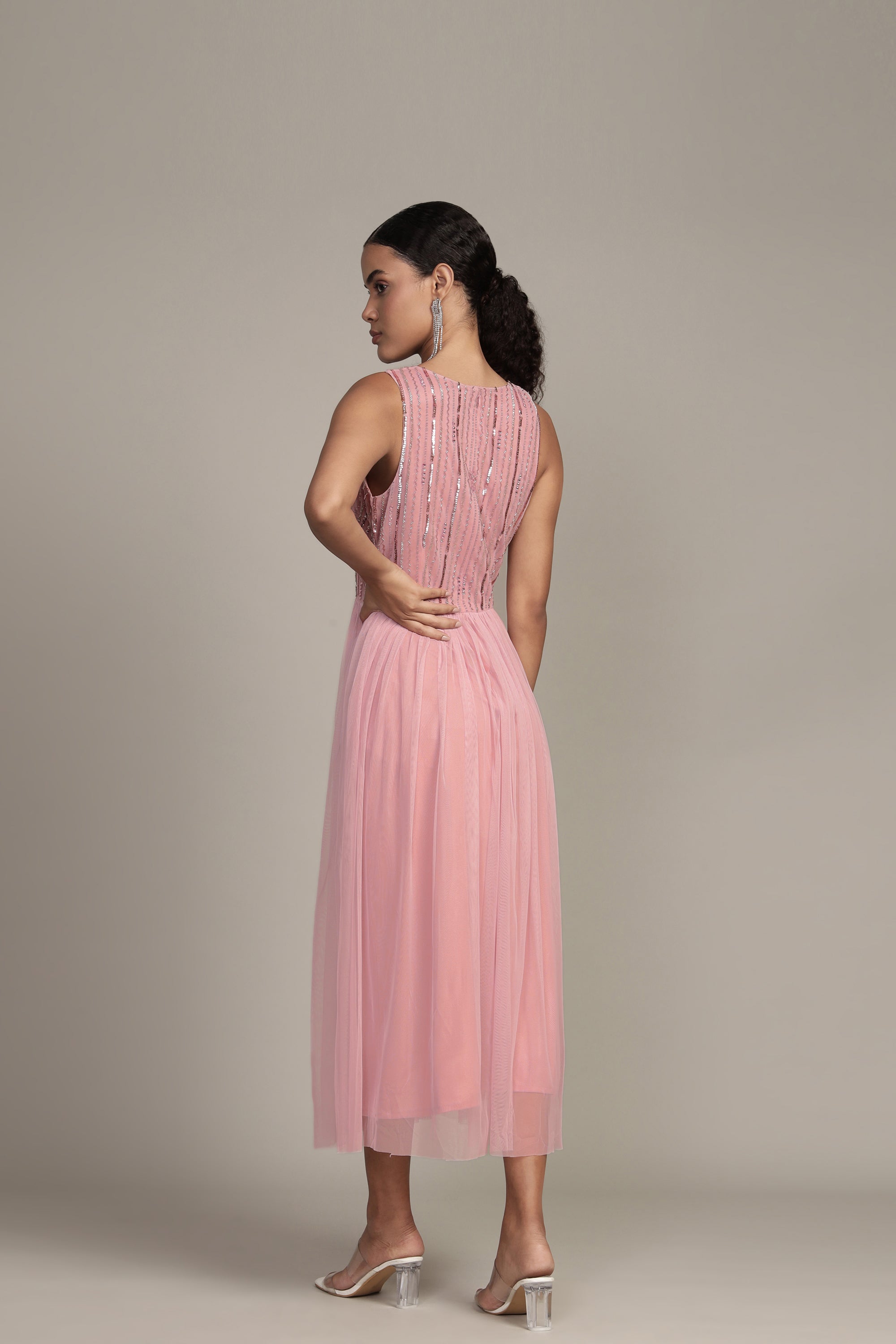Millie Midi Embellished Dress for Women - Elegant Pink Floral Party Dress | Perfect for Weddings, Cocktails & Special Occasions