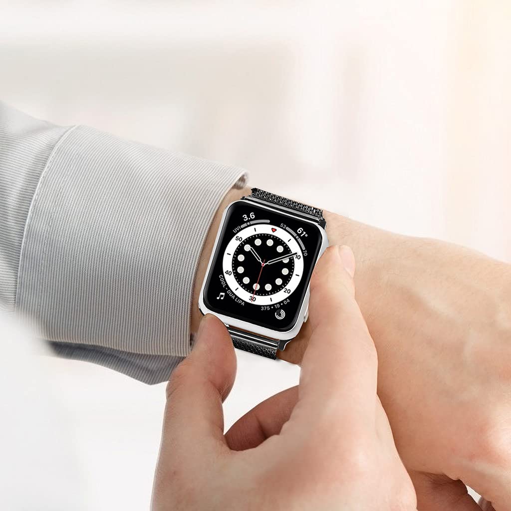 Premium Stainless Steel Milanese Mesh Watch Band for Apple Watch Series 1/3/4/5/6/7/SE - Adjustable Luxury Strap Compatible with 30mm & 40mm Models - Durable Fashion Accessory for Men & Women - Perfect for Workouts, Office Wear & Everyday Style