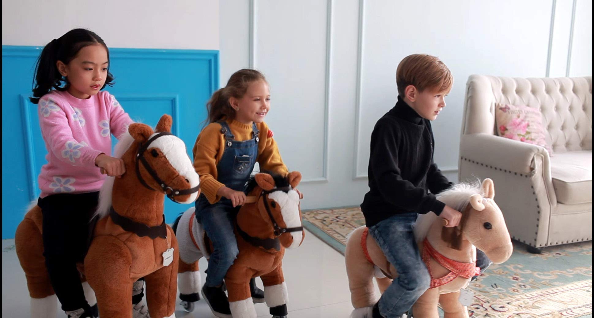 UFREE Ride-On Walking Horse Toy for Kids - 36 Inch Height, Best Birthday Gift for Girls Ages 4-9 | White Mane & Tail | Pretend Play, Outdoor Fun, Imaginative Playtime Gift