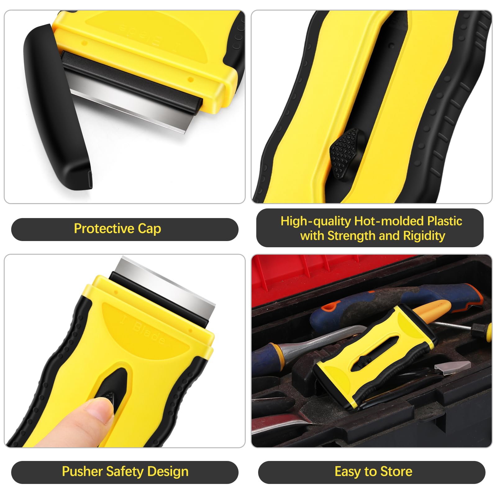 DEKEones 2-in-1 Razor Blade Scraper Tool - 5 Plastic & 5 Metal Blades for Stickers, Decals, Cooktop, Oven Cleaning - Multifunctional Scraper for Kitchen, Bathroom, Windows & DIY Projects (Yellow, 1 Pack)