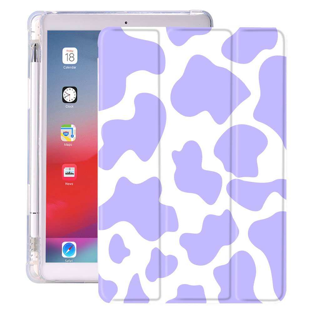 Idocolors Purple Cow Print iPad Pro 10.5 Case (2017) & iPad Air 3 Case - Shockproof Lightweight Trifold Stand Cover with Pencil Holder & Anti-Scratch Protection (Model A1701/A1709/A1852) - Perfect for Work, School & Travel