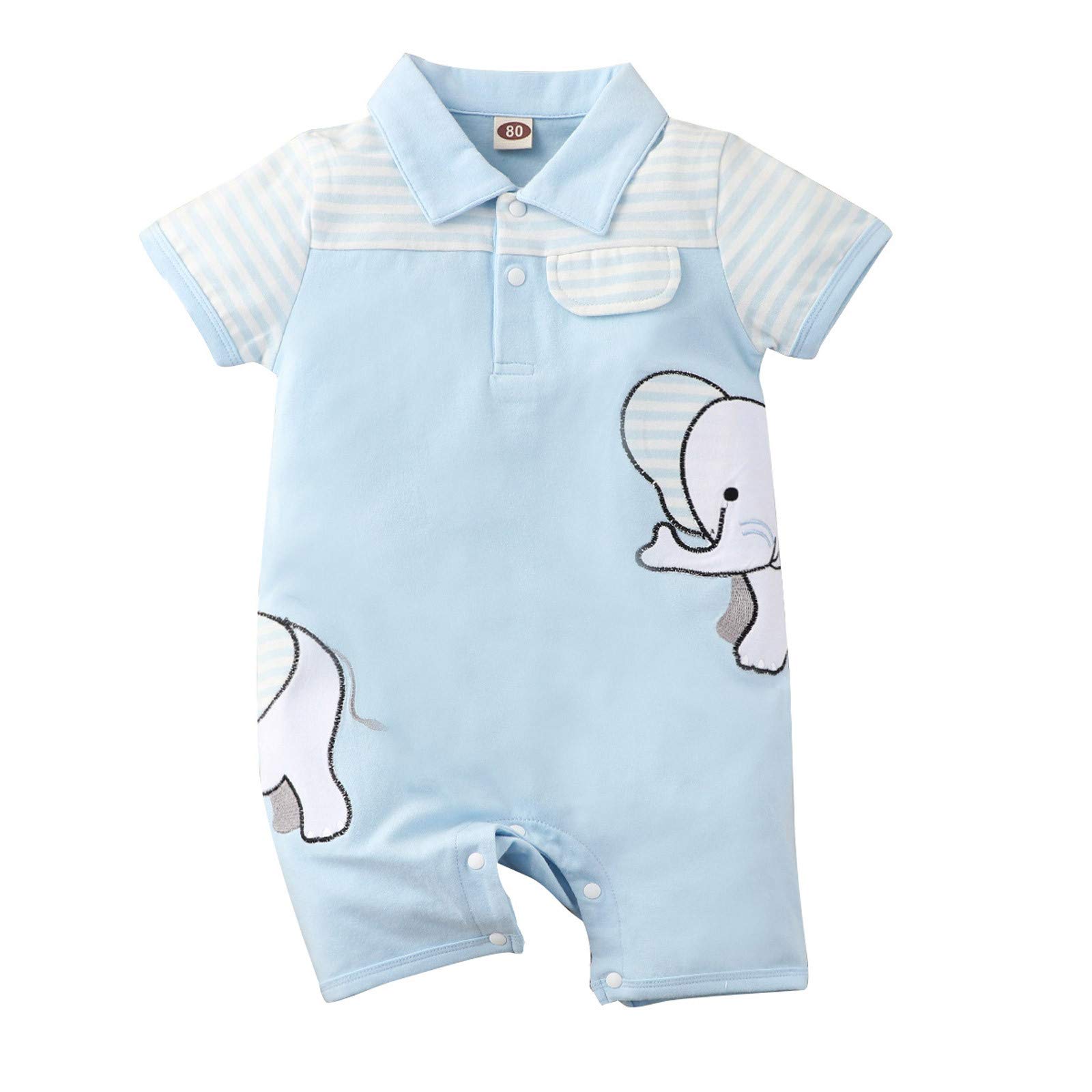 Egbsmy Newborn Baby Zipper One-Piece Jumpsuit - Striped Cartoon Romper for Infant Boys & Girls - Soft Summer Clothes for Playtime & Outdoor Activities