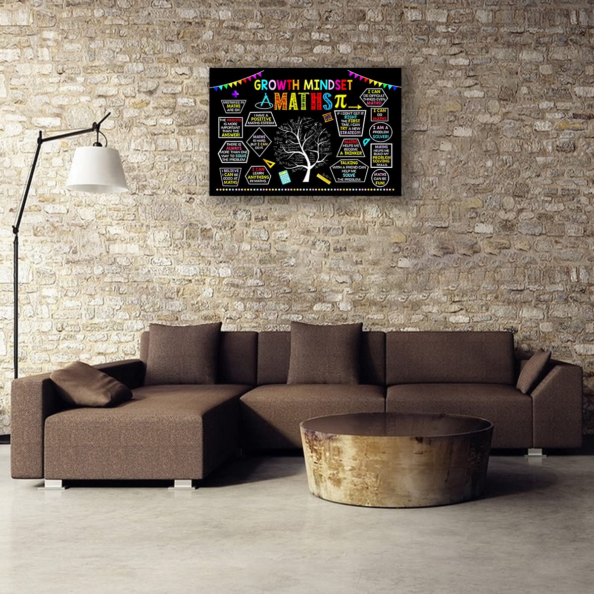 Growth Mindset Posters - Framed Math Quotes & Motivational Wall Art for Classroom Decor - Black Abstract Canvas Picture (16x24 inch) - Perfect for Teachers, Students & Office Inspiration