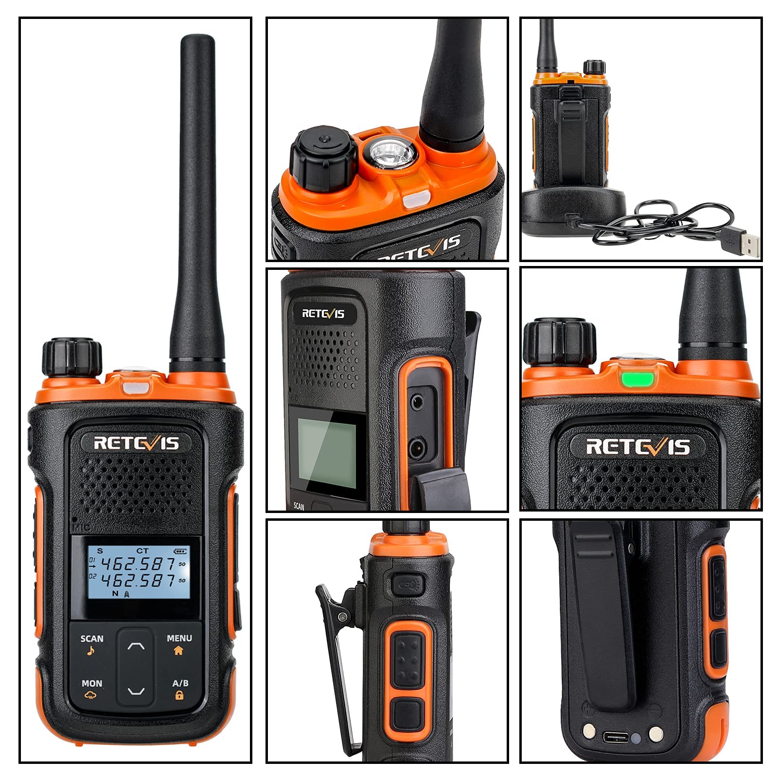 Retevis RB27B Rechargeable Walkie Talkies for Adults - Compact Two Way Radios with USB Charging, NOAA Weather Alert, Flashlight & Dual Watch - Ideal for Camping, Hiking, Emergency Preparedness & Outdoor Adventures (1 Pack)