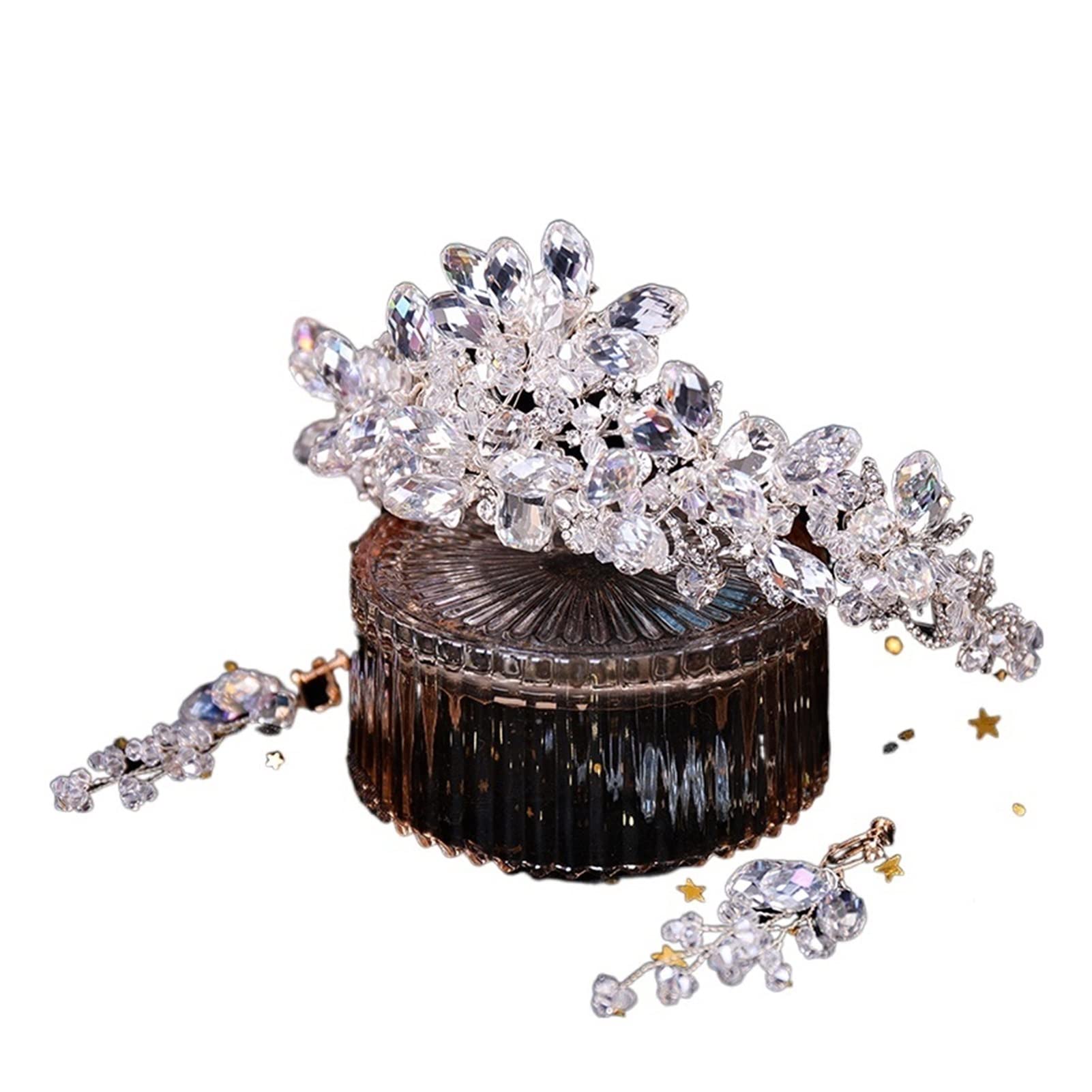 Luxury Handmade Crystal Bridal Crown Headband Set - TONZN Wedding Hair Accessories for Bride, Headpiece with Flowers & Jewelry (Size 2) | Perfect for Weddings, Prom, Quinceañera & Special Occasions