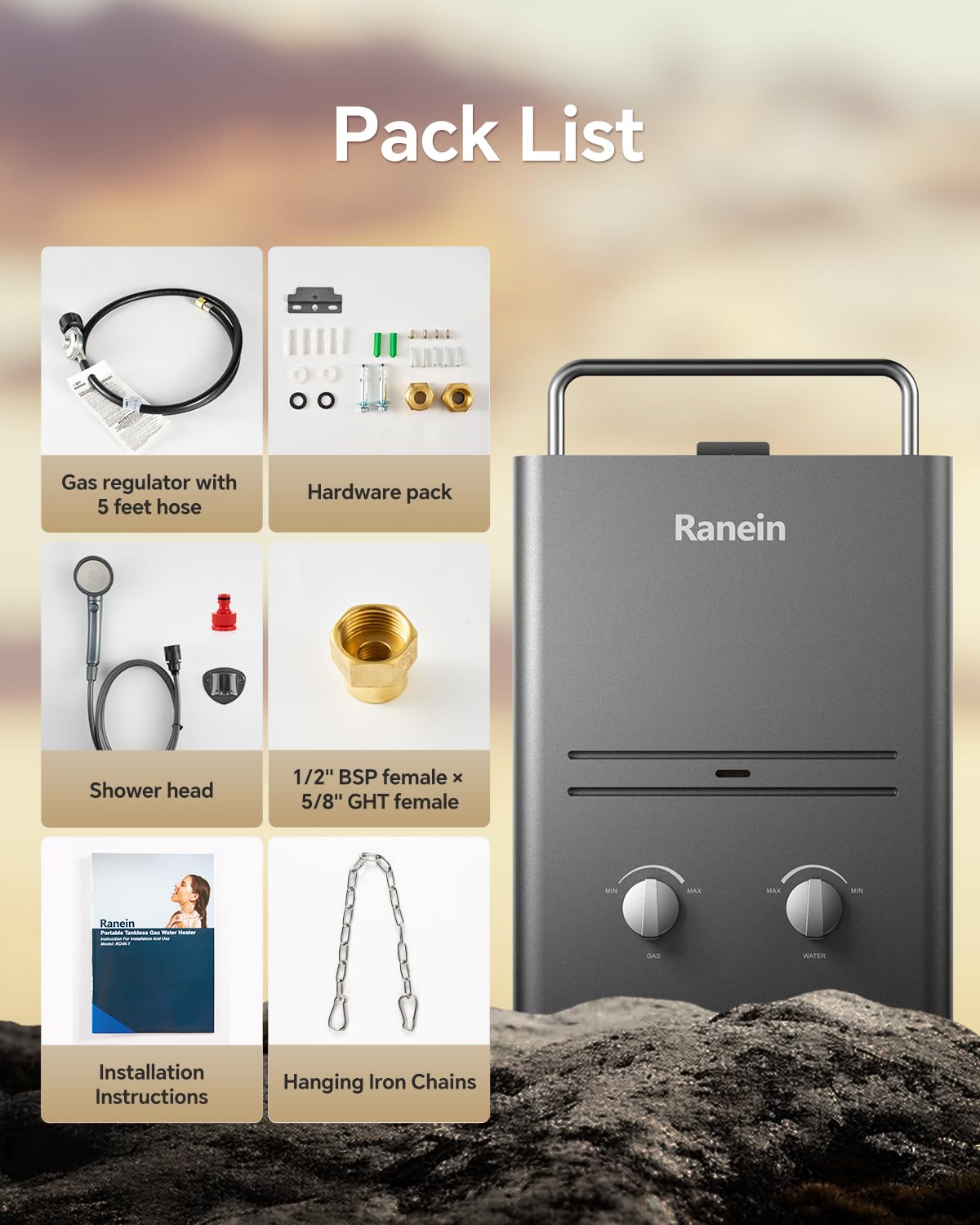 1.58 GPM Portable Tankless Water Heater - Instant Gas Propane Hot Water System for RV, Camping, Cabins & Outdoor Use | Lightweight with Handle for Easy Transport | Perfect for Showers, Washing Dishes & Outdoor Cleaning