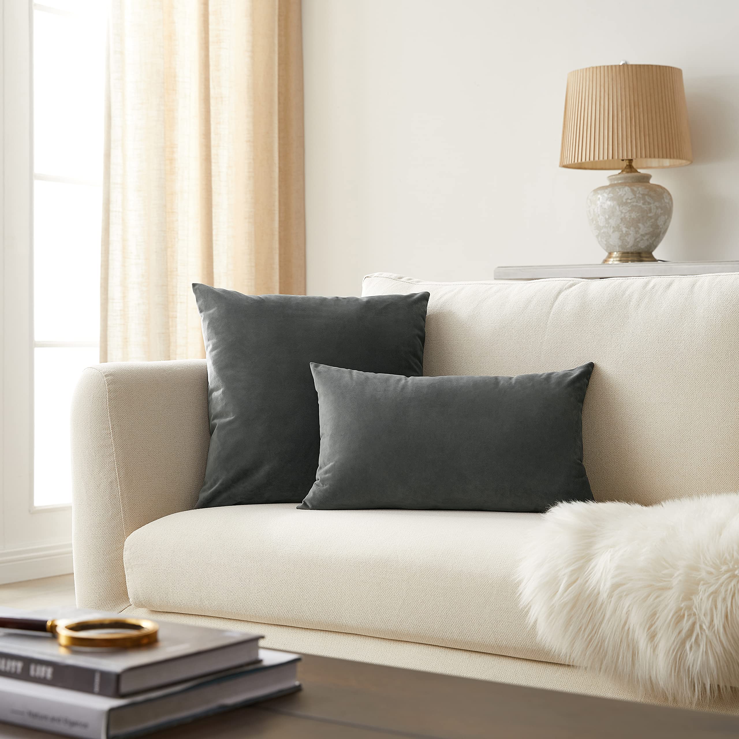 2 Pack Dark Grey Velvet Pillow Covers 20x20 Inches - Soft Decorative Throw Pillow Cases for Sofa, Couch & Bed Decor - Perfect for Living Room, Bedroom & Home Styling