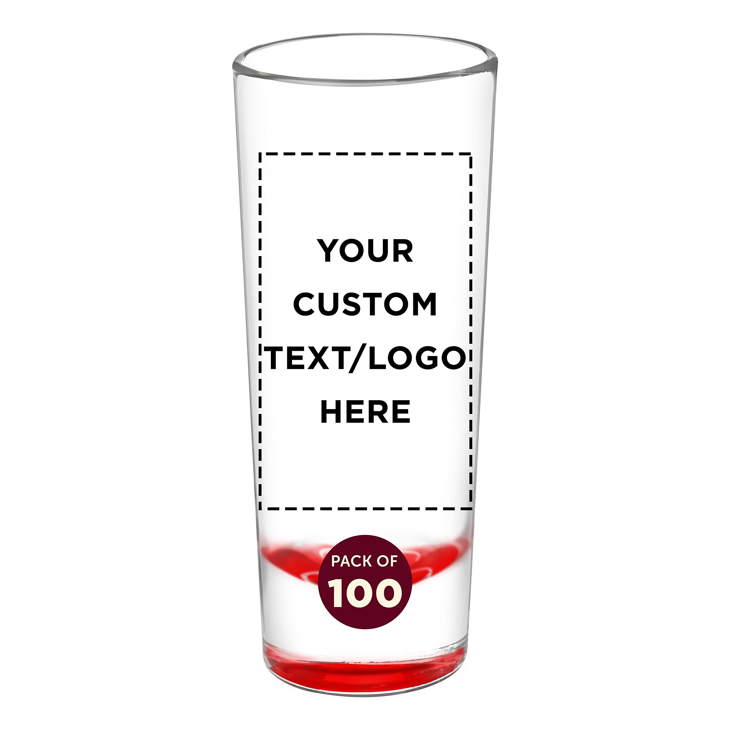 Custom 2 oz Cordial Shot Glasses Bulk Set of 100 - Personalized Party Shooter Glasses for Birthdays, Weddings & Events - Durable Red Glassware for Indoor/Outdoor Use - Perfect for Cocktails, Liquor Tasting & Entertaining