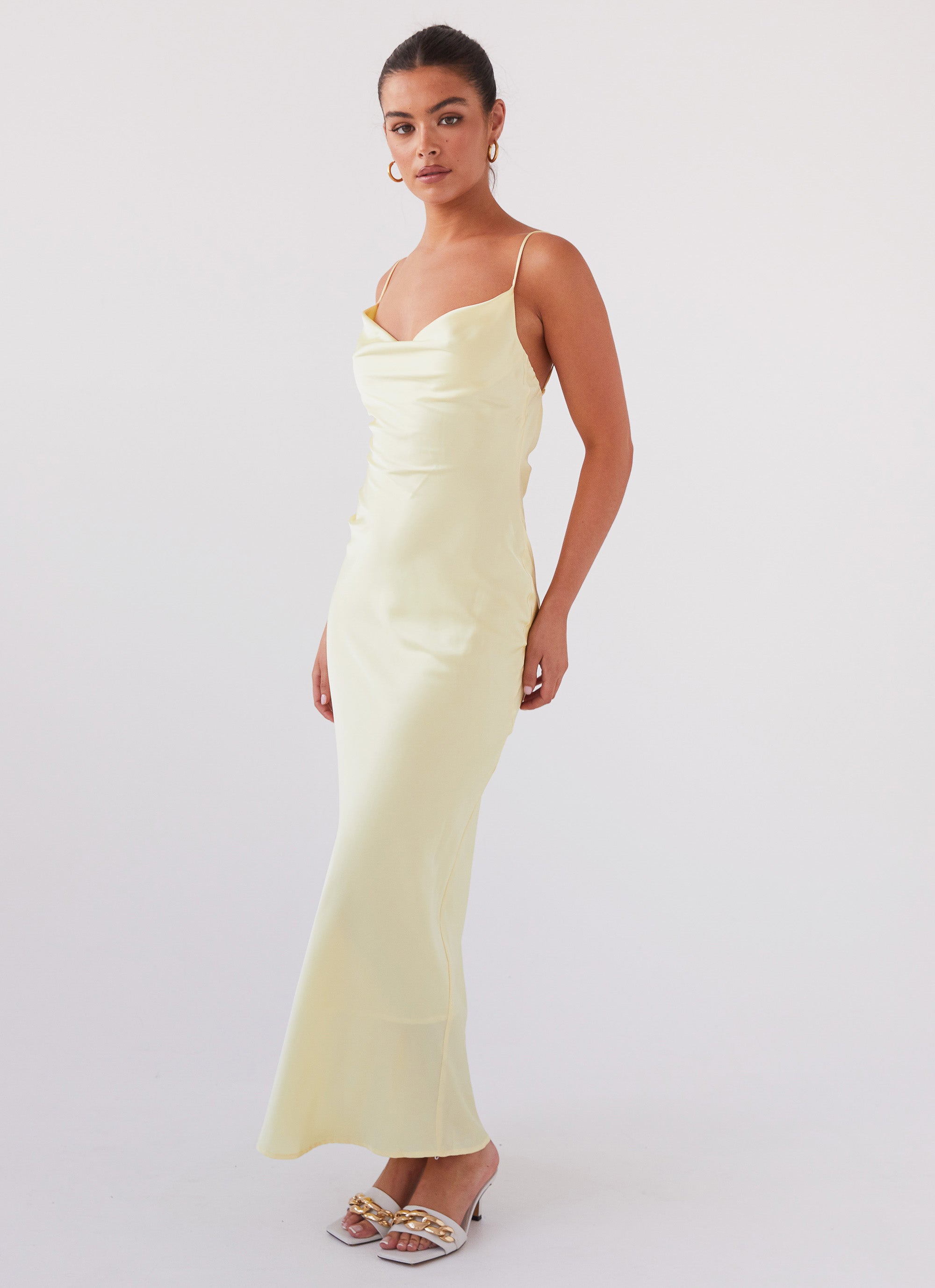 Joanna Satin Maxi Dress - Elegant Lemon Yellow Long Formal Gown for Women | Perfect for Weddings, Prom, Evening Parties & Special Occasions