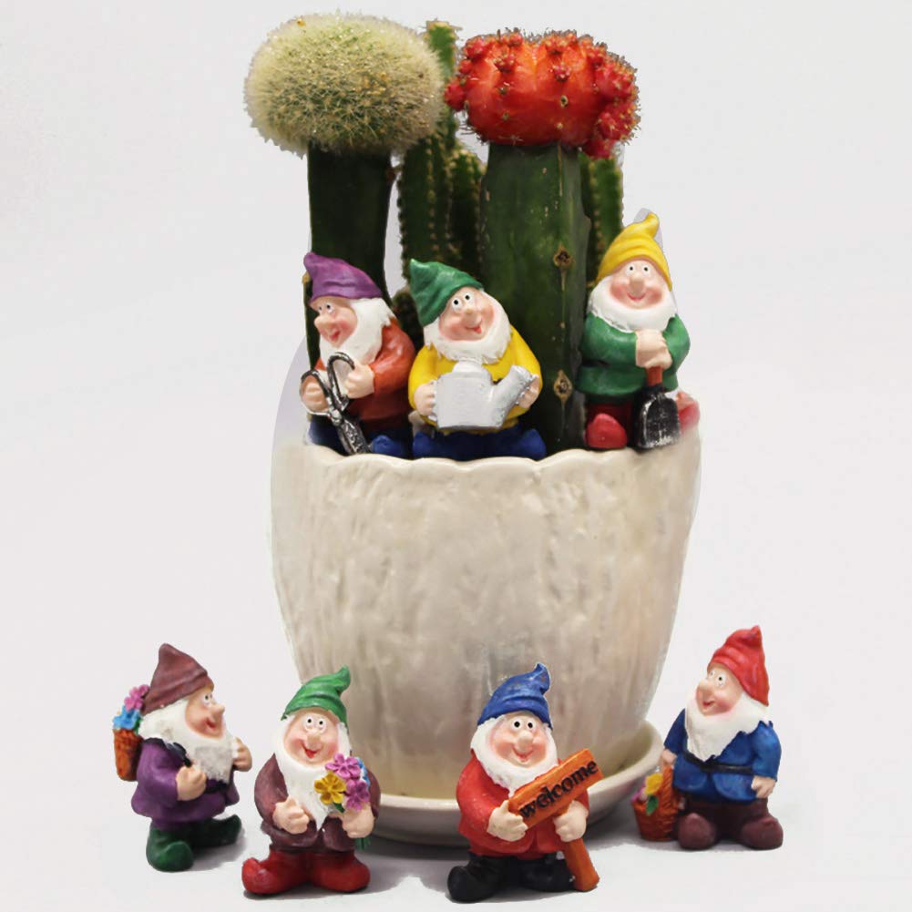MAOMIA Miniature Gnome Figurines 7 Pcs - Fairy Garden Decor, Micro Landscape Statues for Plant Pots, Flower Beds & Outdoor Decorations - Perfect for Home Garden, Patio, and Indoor Plant Displays