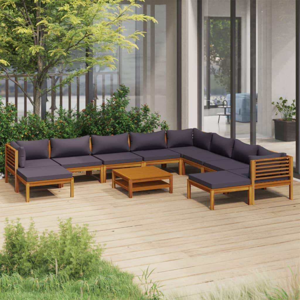 Premium 11-Piece Acacia Wood Patio Lounge Set with Cushions - Outdoor Modular Sofa Seating for Garden, Terrace & Backyard - Durable Wooden Furniture for Relaxing & Entertaining
