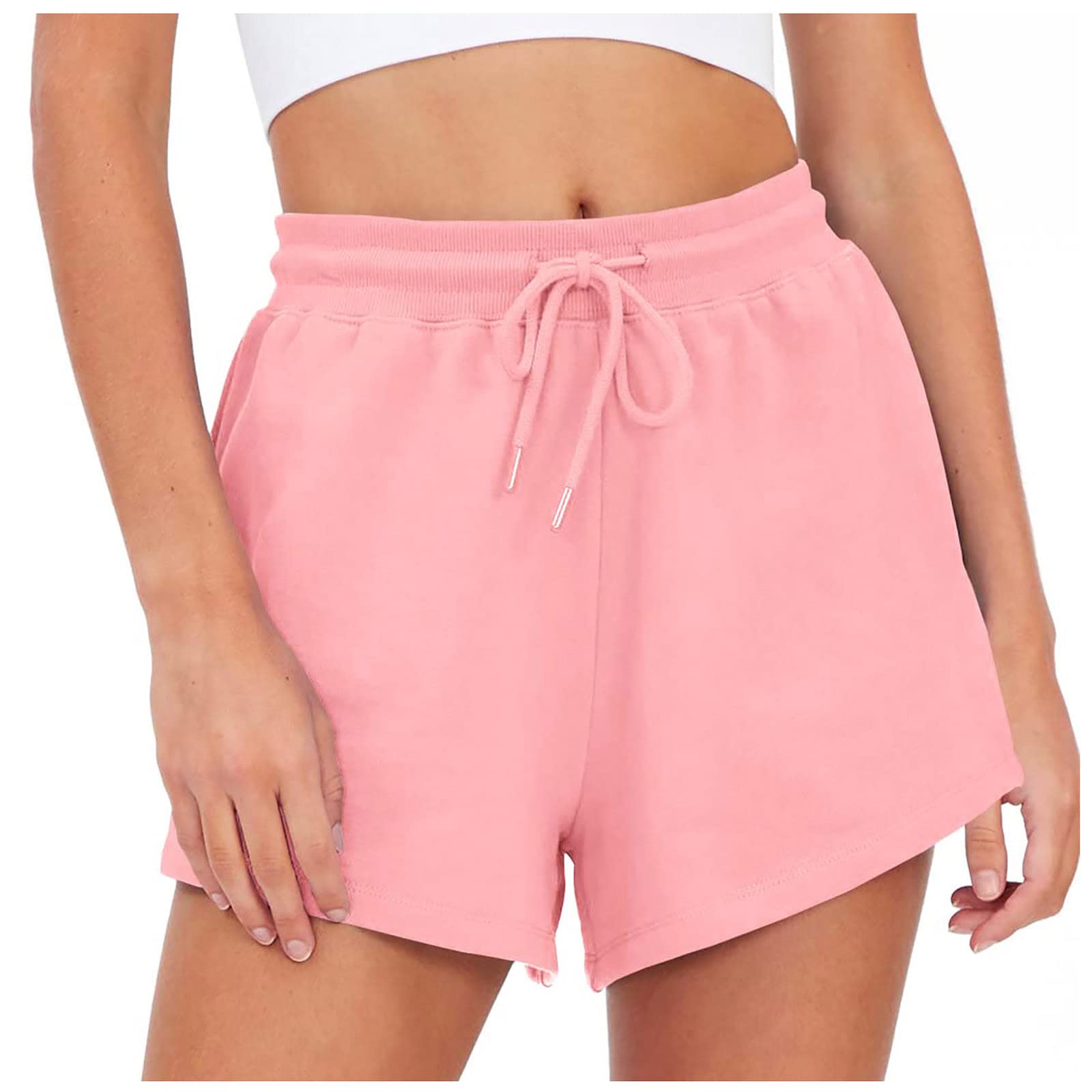 Women's High Waist Sweat Shorts - Elastic Waistband Comfy Running Shorts with Pockets | Pure Color Casual Athletic Shorts for Summer Workouts, Yoga & Lounge Wear