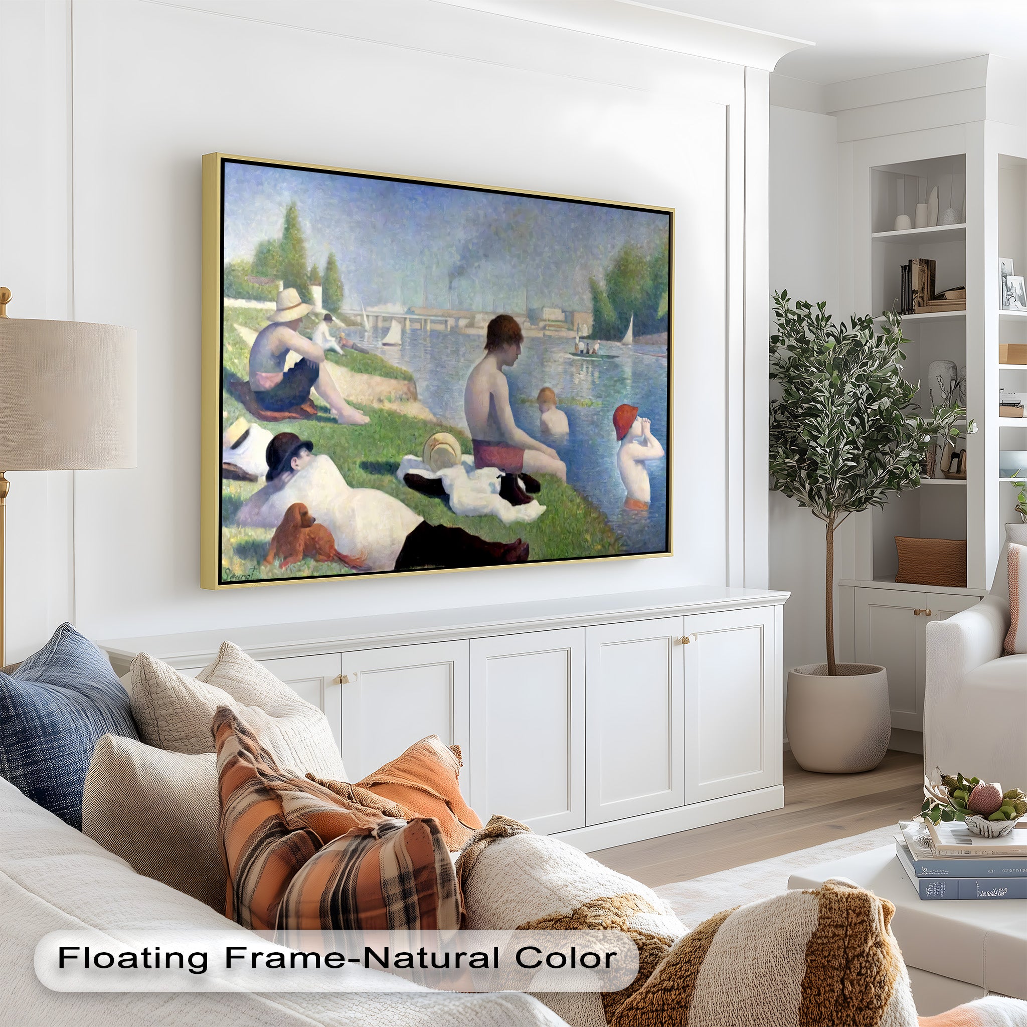 Afternoon Light on the Riverbank - Handmade Pointillism Oil Painting on Canvas - Wall Art for Living Room, Bedroom & Office Decor